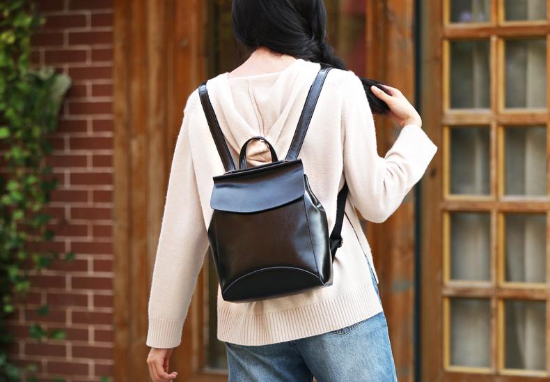 Black Cute Leather College Backpack