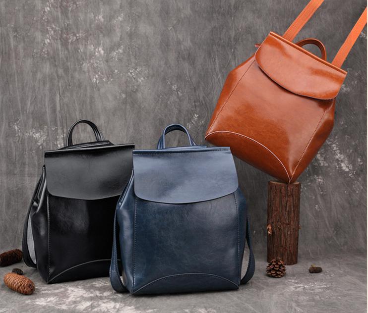 Black Cute Leather College Backpack