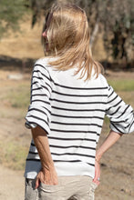 Load image into Gallery viewer, White and Black Stripped Buttons Long Sleeve Sweater
