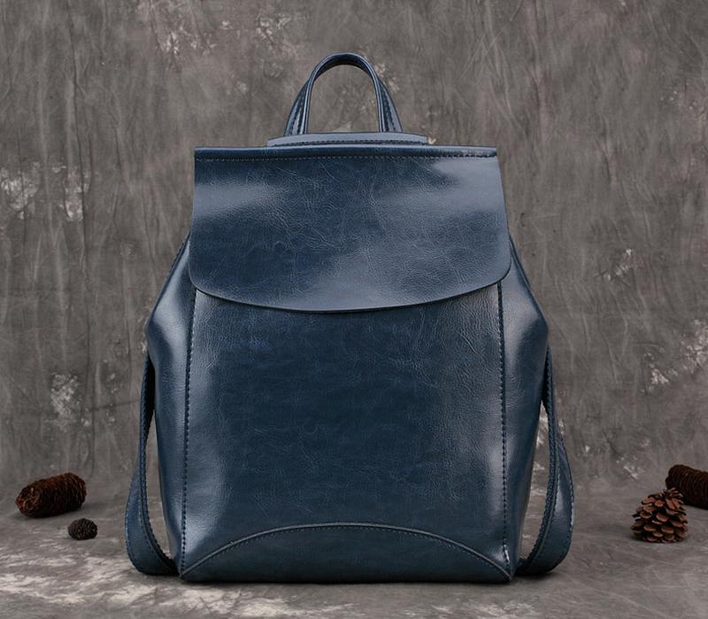 Blue Cute Leather College Backpack