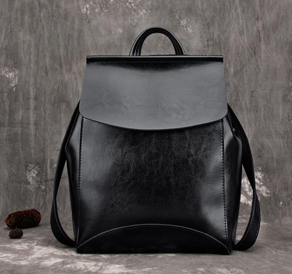Black Cute Leather College Backpack