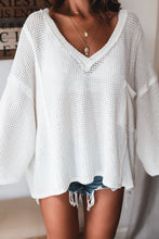 Load image into Gallery viewer, White V-neck Long Sleeve Loose Blouse
