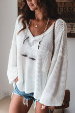 Load image into Gallery viewer, White V-neck Long Sleeve Loose Blouse
