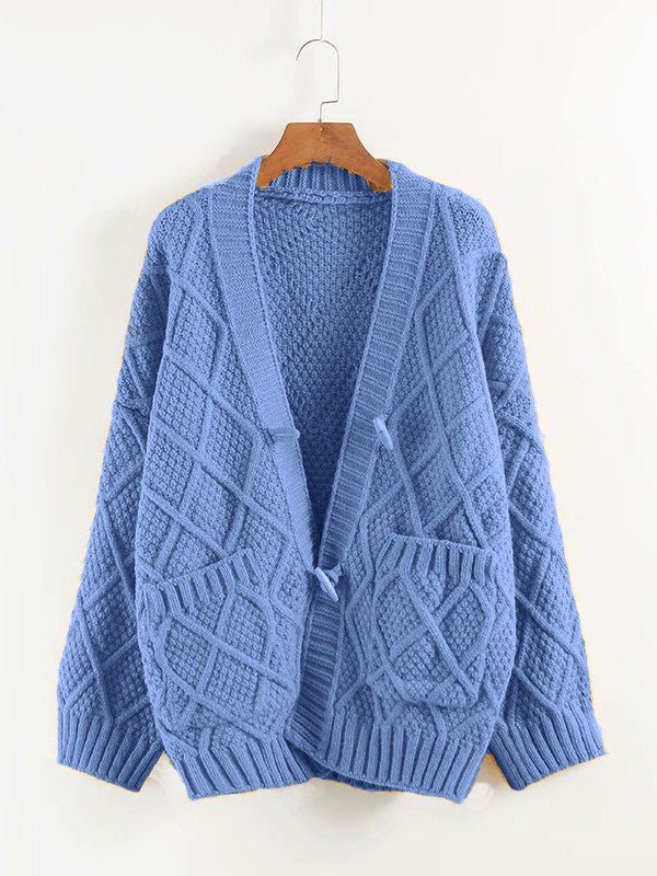 Blue Pockets Buttons Long Sleeve Oversize Cardigan Sweater