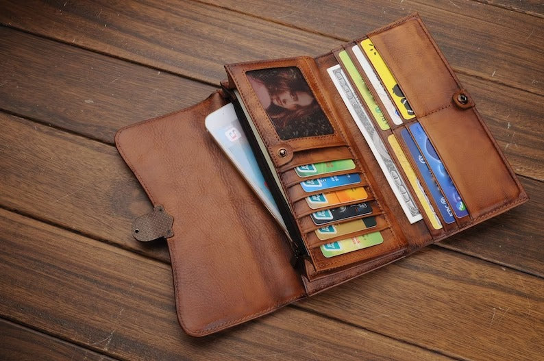 Women's Trifold Leather Long Wallet Purse Clutch