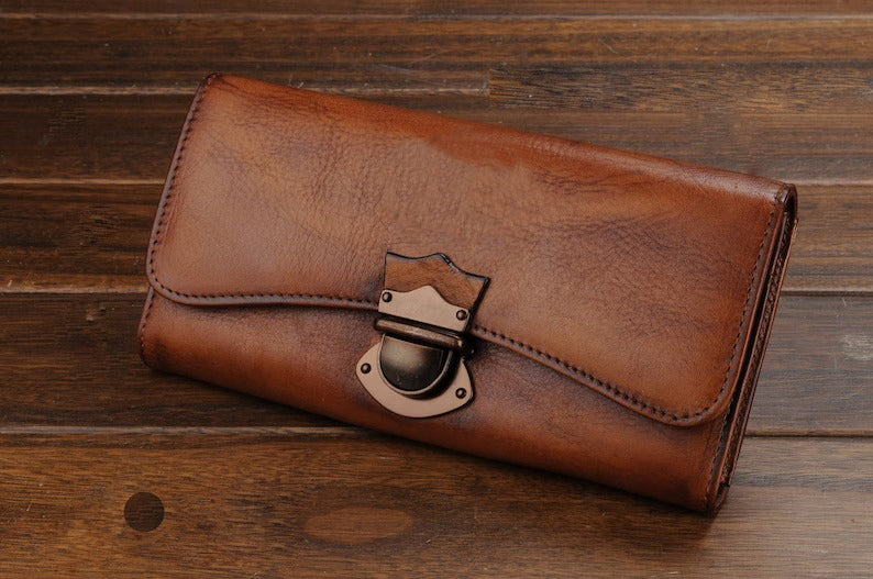 Women's Trifold Leather Long Wallet Purse Clutch