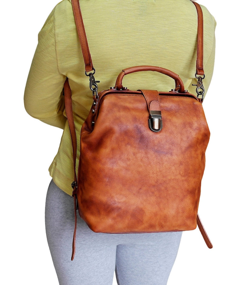 Convertible Leather Backpack Women Doctor Bag
