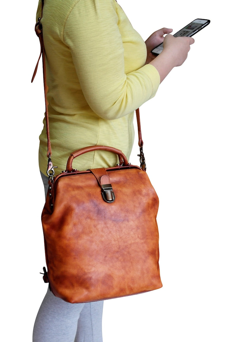 Convertible Leather Backpack Women Doctor Bag
