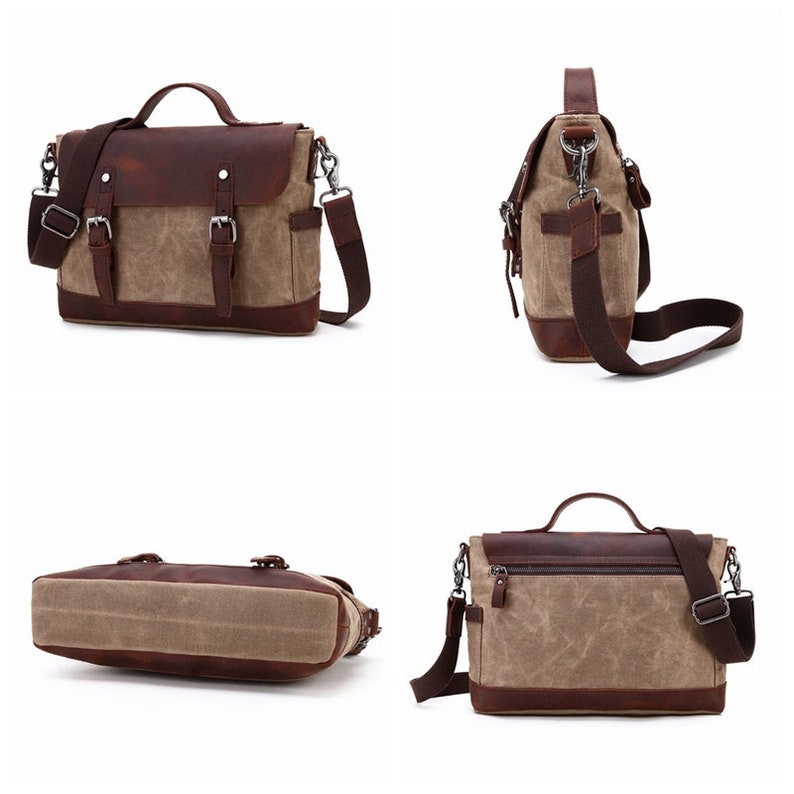 Waxed Canvas Messenger Bag Men Satchel Briefcase