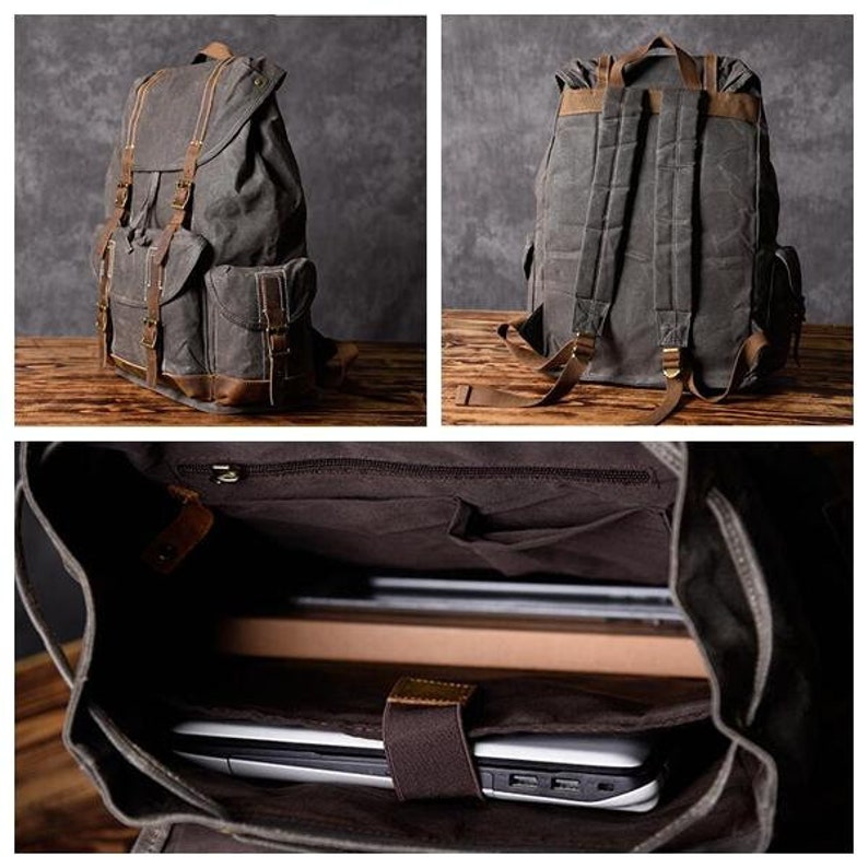 Large Waterproof Travel Backpack Waxed Canvas School Backpack