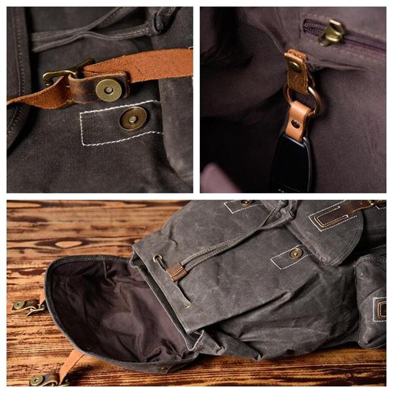 Large Waterproof Travel Backpack Waxed Canvas School Backpack