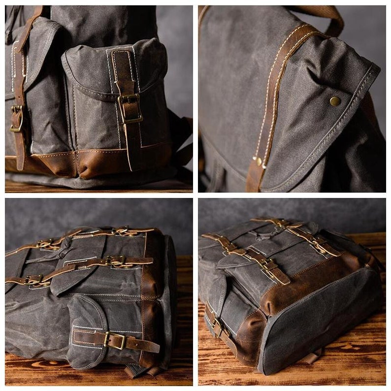 Large Waterproof Travel Backpack Waxed Canvas School Backpack