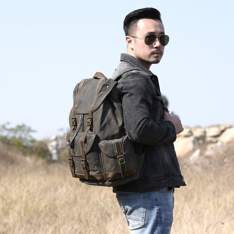 Large Waterproof Travel Backpack Waxed Canvas School Backpack
