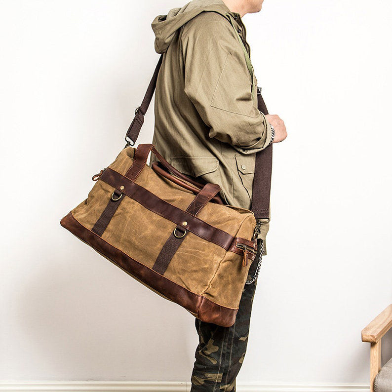 Waxed Canvas Duffle Bag Monogrammed Weekend Bag