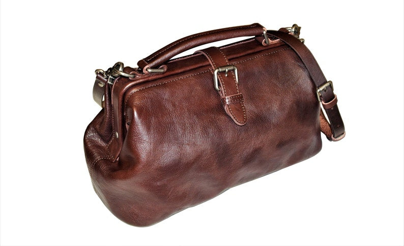 Tan Doctor Bag Leather Handbag Crossbody Purse For Women