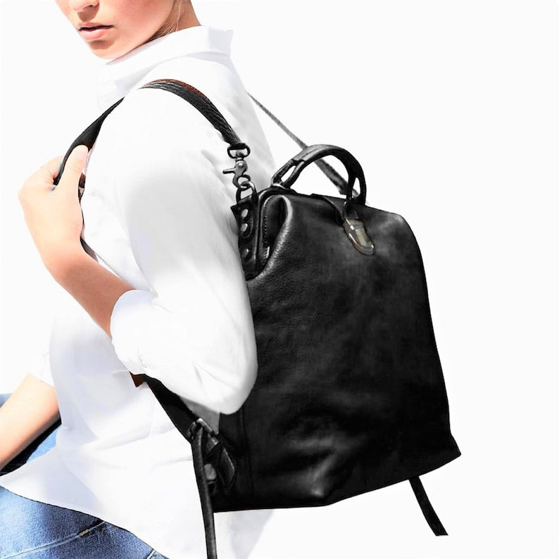 Convertible Leather Backpack Women Doctor Bag