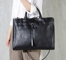 Load image into Gallery viewer, Leather Crossbody Bag Black Briefcase
