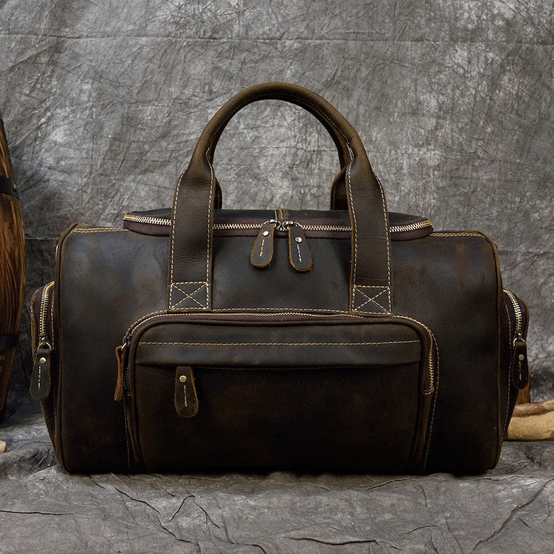 Handmade Full Grain Leather Travel Duffle Bag