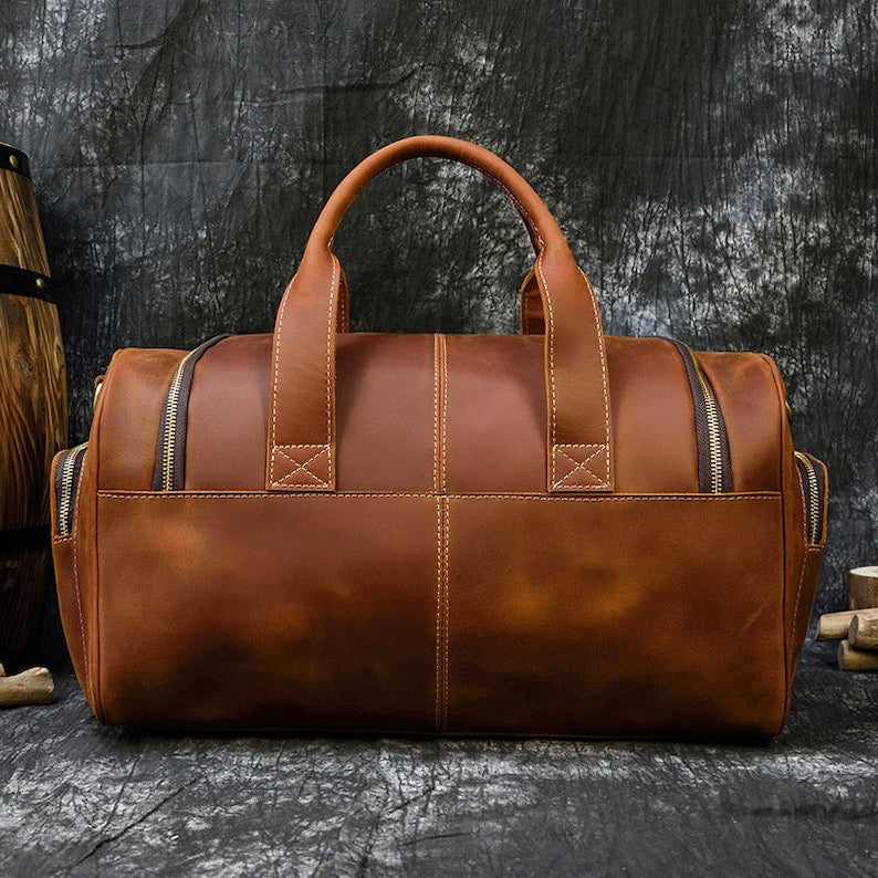 Handmade Full Grain Leather Travel Duffle Bag