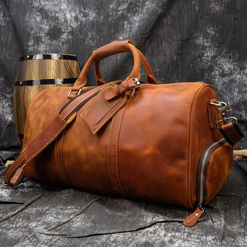 Groomsman Gift Duffle Handmade Full Grain Leather Travel Bag