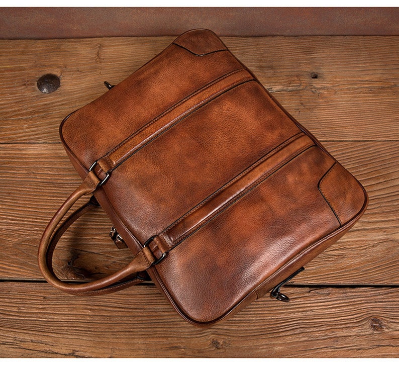 Handmade Full Grain Leather Messenger Bag Mens Leather Briefcase