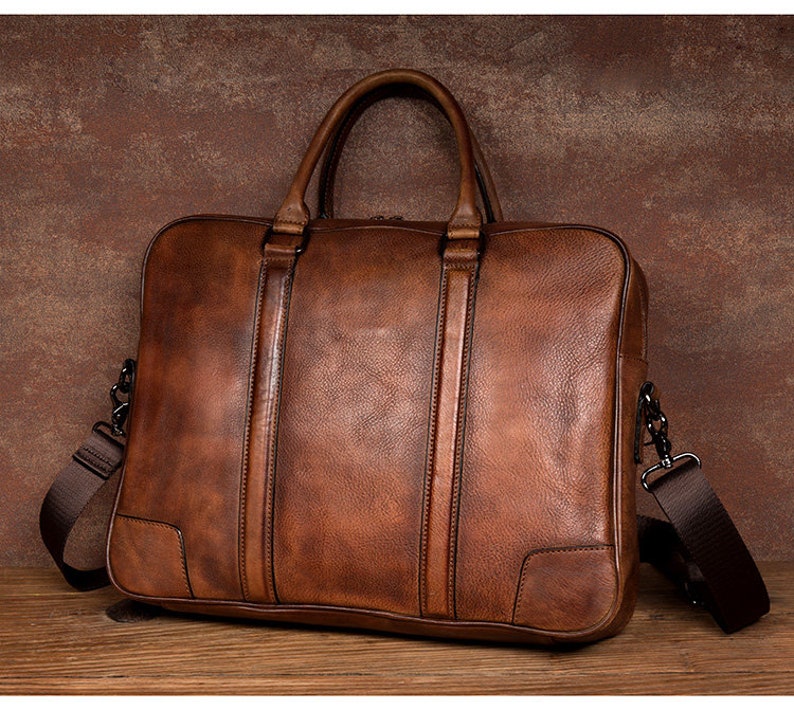 Handmade Full Grain Leather Messenger Bag Mens Leather Briefcase