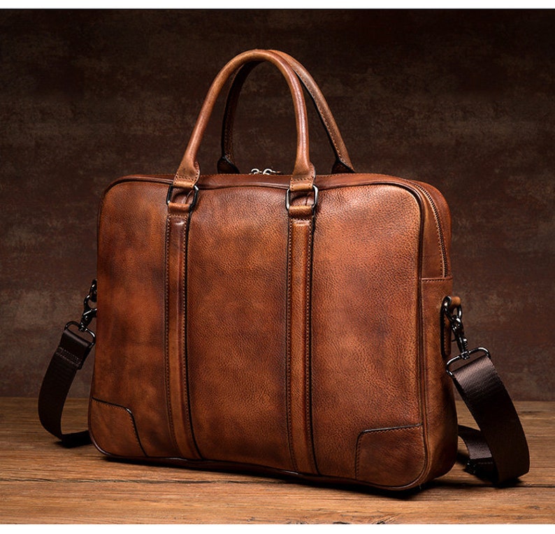 Handmade Full Grain Leather Messenger Bag Mens Leather Briefcase
