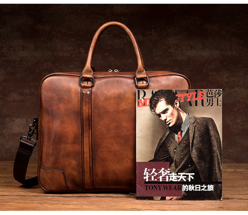 Handmade Full Grain Leather Messenger Bag Mens Leather Briefcase