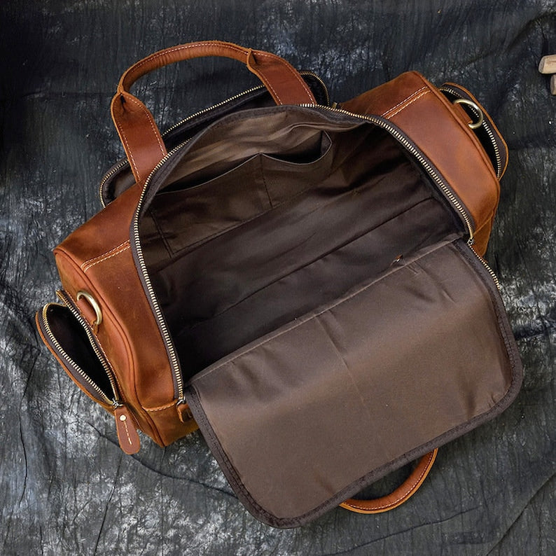 Handmade Full Grain Leather Travel Duffle Bag