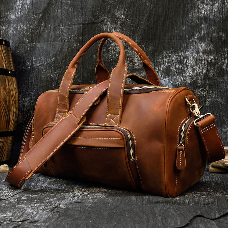 Handmade Full Grain Leather Travel Duffle Bag