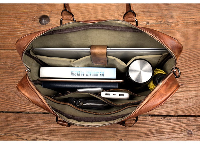 Handmade Full Grain Leather Messenger Bag Mens Leather Briefcase