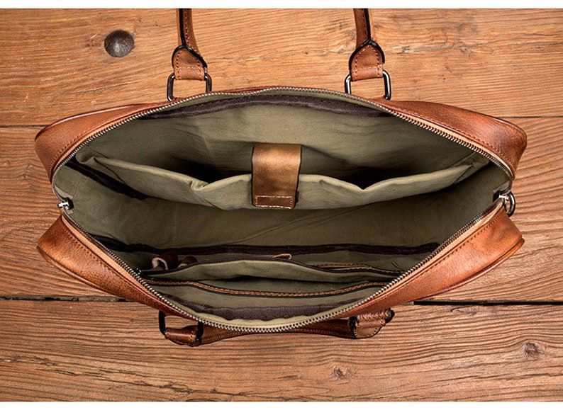 Handmade Full Grain Leather Messenger Bag Mens Leather Briefcase