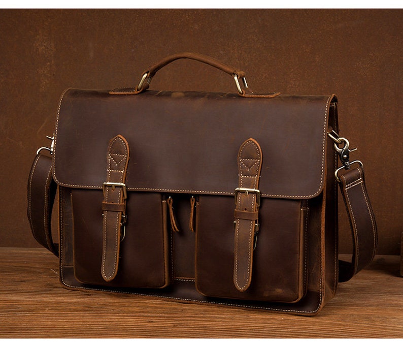 Handmade Full Grain Leather Briefcase Leather Messenger Bag