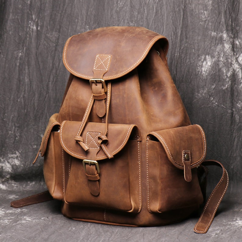 Leather Travel Backpack School Bag