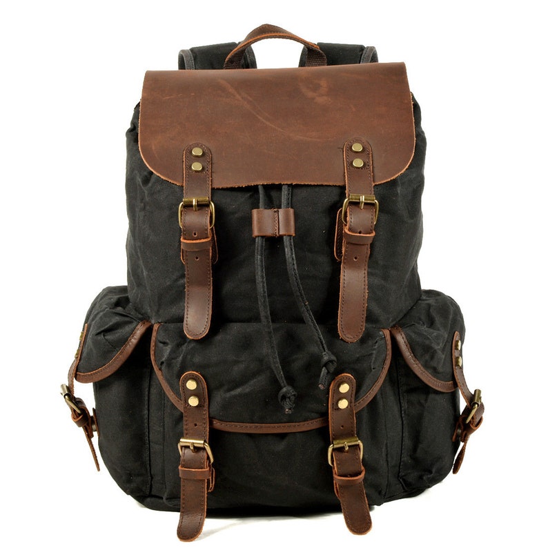 Unisex Travel Backpack Waxed Canvas Outdoor Backpack