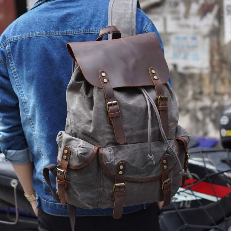 Unisex Travel Backpack Waxed Canvas Outdoor Backpack