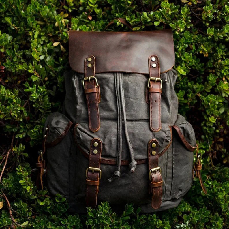 Unisex Travel Backpack Waxed Canvas Outdoor Backpack