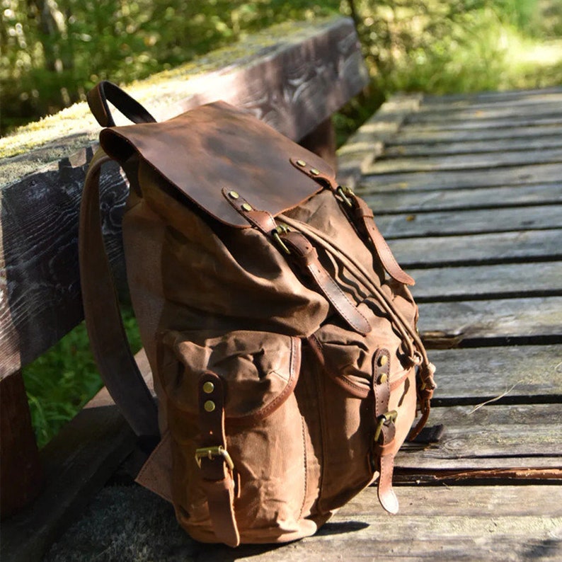 Unisex Travel Backpack Waxed Canvas Outdoor Backpack