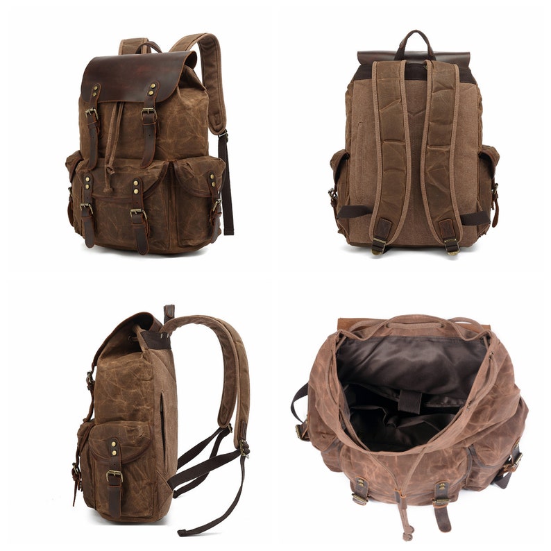 Unisex Travel Backpack Waxed Canvas Outdoor Backpack