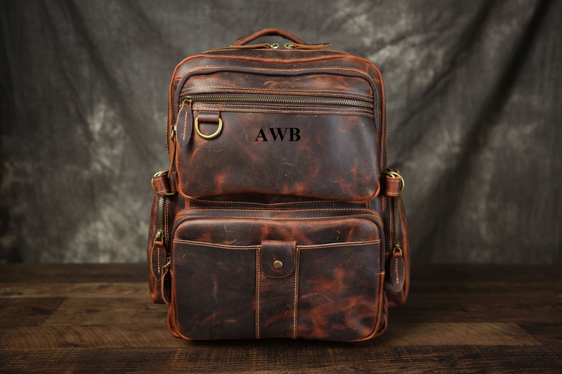 Mens Full Grain Leather 14 Inches Laptop Backpack