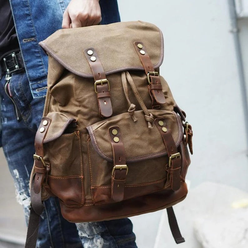 Large Travel Waxed Canvas Outdoor Laptop Backpack