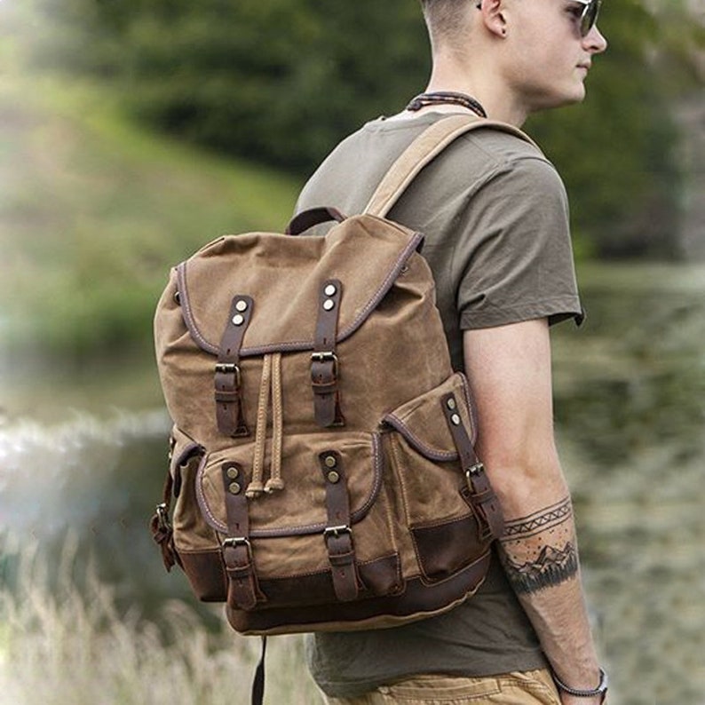 Large Travel Waxed Canvas Outdoor Laptop Backpack