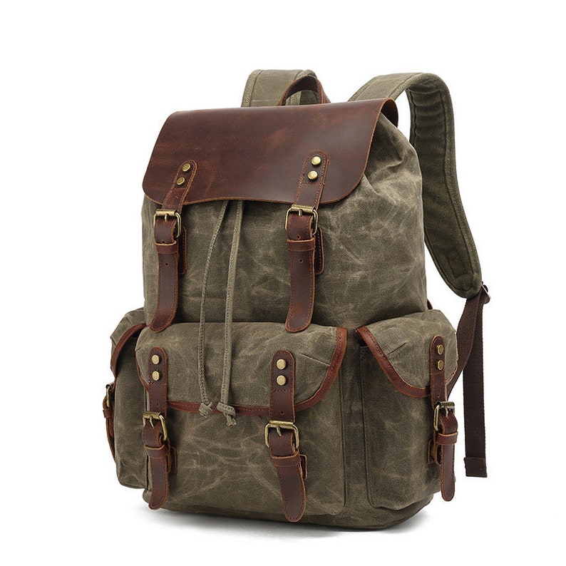 Unisex Travel Backpack Waxed Canvas Outdoor Backpack