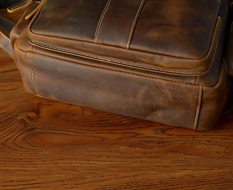 Mens Full Grain Leather 14 Inches Laptop Backpack