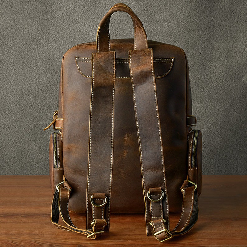 Mens Full Grain Leather 14 Inches Laptop Backpack