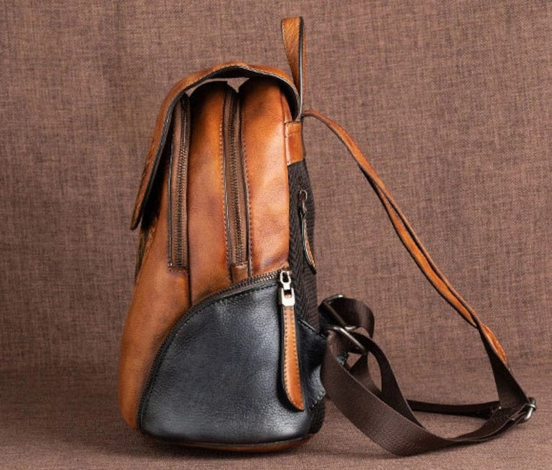 Vintage Embossed Women Leather Backpack