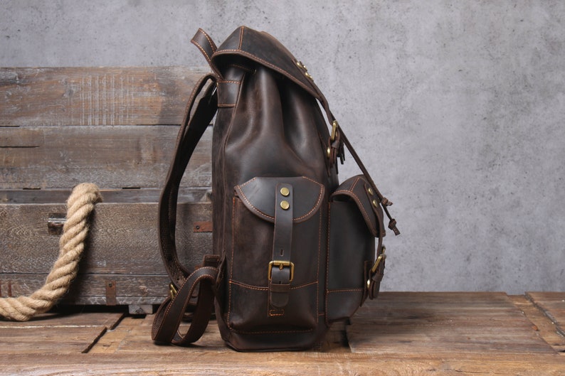 Full Grain Leather Bag Travel Backpack School Bag