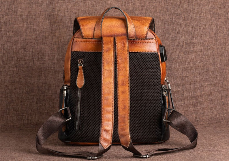 Vintage Embossed Women Leather Backpack