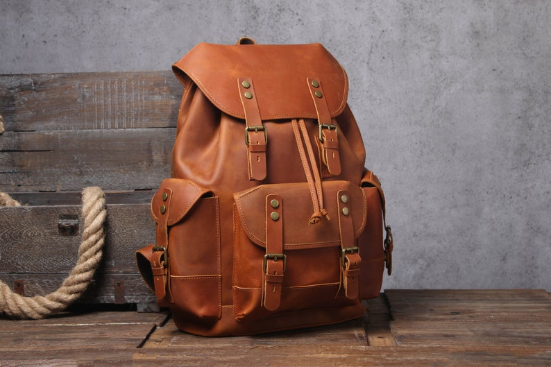 Full Grain Leather Bag Travel Backpack School Bag