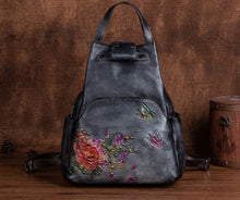 Load image into Gallery viewer, Floral Butterfly Embossed Leather Handbag  Women Backpack
